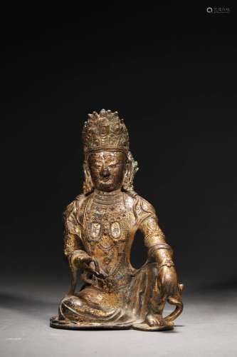 Yuan Dynasty:A Gilt Bronze Seated Guanyin Statue