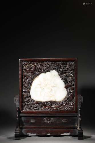 Qing Dynasty:A sandalwood with Jade Inlaid Table Screen