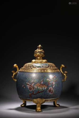 Qing Qianlong:A Cloisonen Enamel Tripod Incense Diffuser