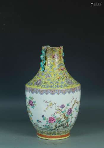 Qing Qianlong: A Famille Jaune Porcelain Vase