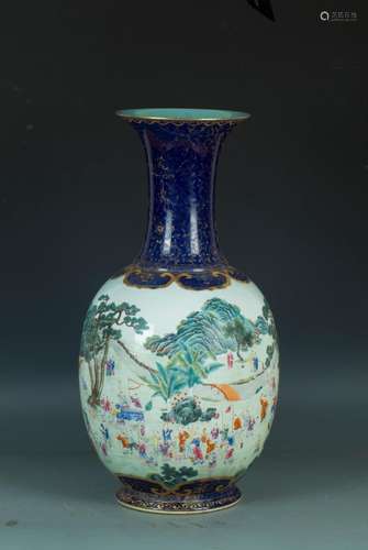 Qing Qianlong: A large vase of lanterns with white character...