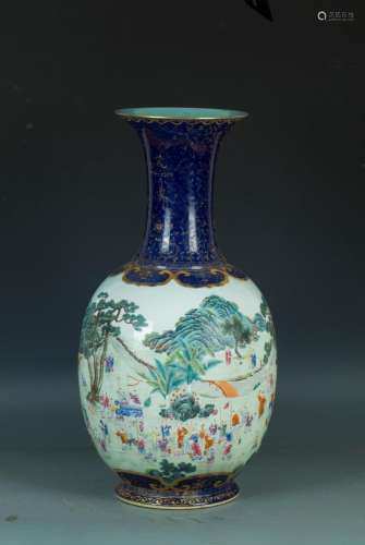 Qing Qianlong: A large vase of lanterns with white character...