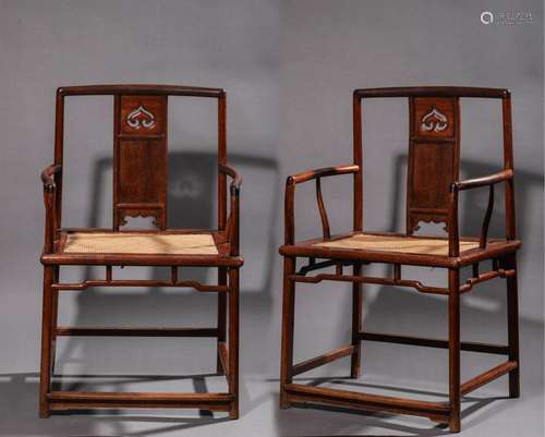 Ming Dynasty:Huanghuali official hat chair a pair