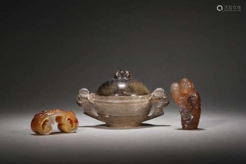 Qing Dynasty:Agate group (3 pieces in total)