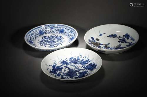 Qing Dynasty:Blue and white plate group (3 pieces in total)