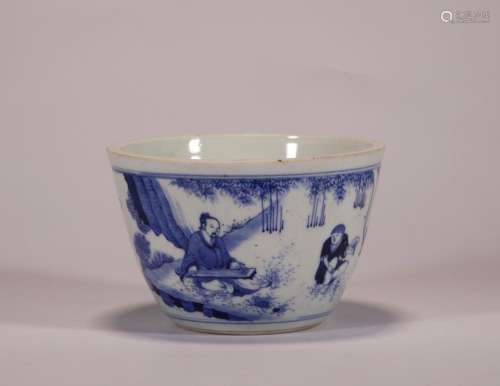 Qing Dynasty:blue and white figure cylinder