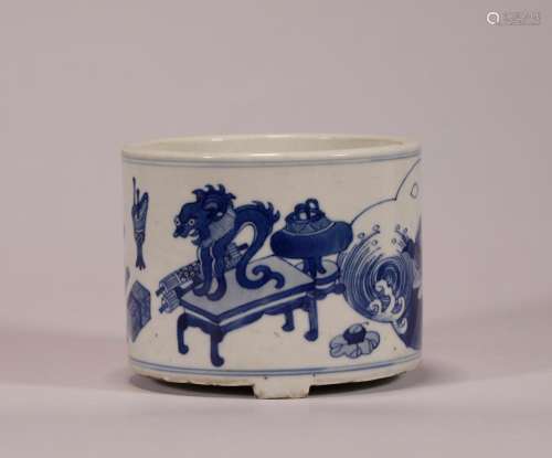 Qing Dynasty:blue and white ancient pattern furnace