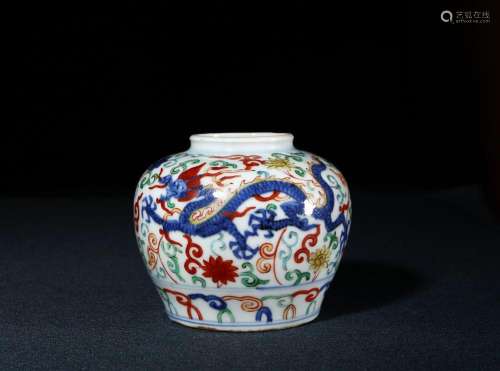 Ming Dynasty:blue and white five color dragon pattern big po...