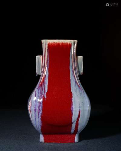 Qing:kiln change glaze through the ear bottle