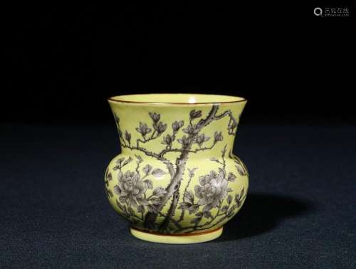 Qing Guangxu:yellow ink color flower slag bucket