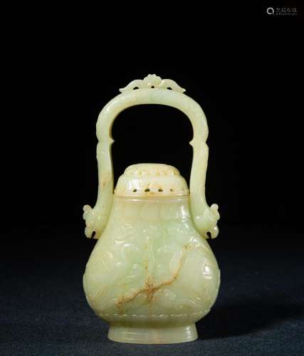 Ming Dynasty:white jade phoenix grain handle bottle