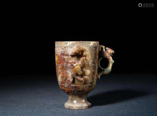 Ming Dynasty:ancient jade Chi dragon cup