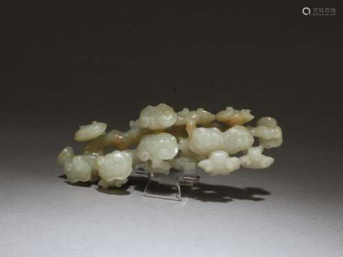 Qing Dynasty: A Carved Jade Jade Ganoderma Shaped Brush Hold...