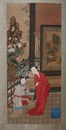 Yuzhiting mark?Maid in red scroll Painting