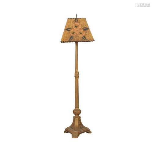 Arts & Crafts Floor Lamp w/ Leather Shade ca. 1900