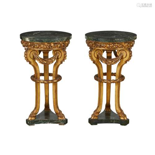 Pair Neoclassical Giltwood Faux Marble Pedestals
