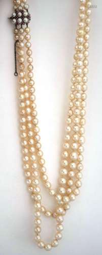 Collier 3 rangs de perles (Diam.: de 5,5 mm à 9 mm) au fermo...