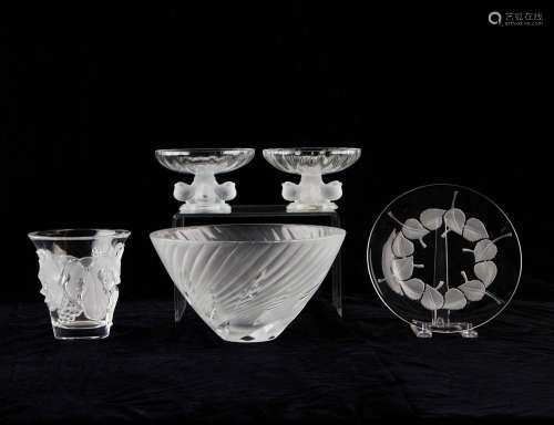 5 Lalique Crystal Glass Vessels