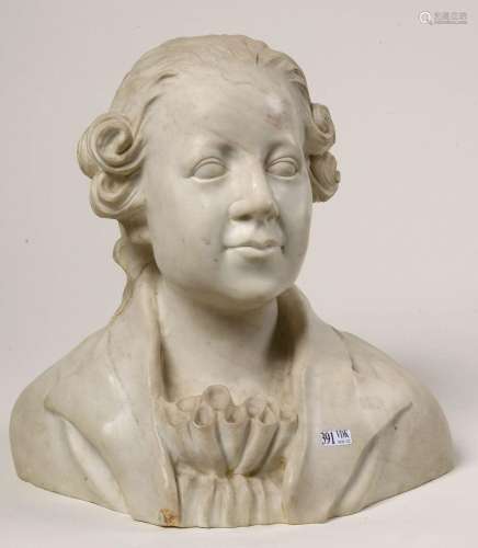 "Buste présumé de Mozart jeune" en marbre blanc sc...