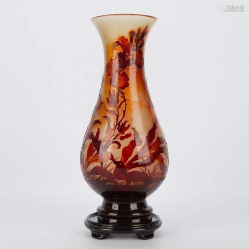 Large Galle Cameo Glass Vase