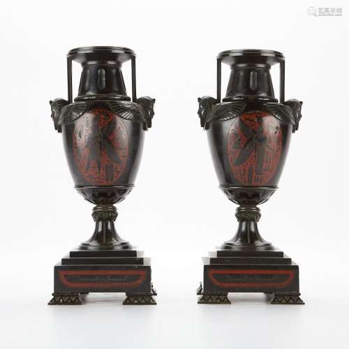 Pair 19th c. French Egyptian Revival Urns