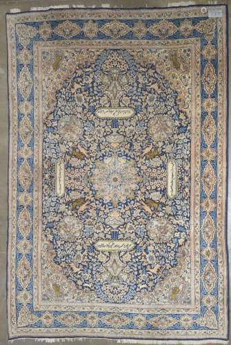 Grand tapis Tabriz en laine fait main à décor floral et d'&q...