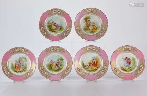6 Sevres Style Pink Plates 1846