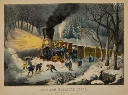 Currier & Ives "Am Railroad Scene Snowbound" P...