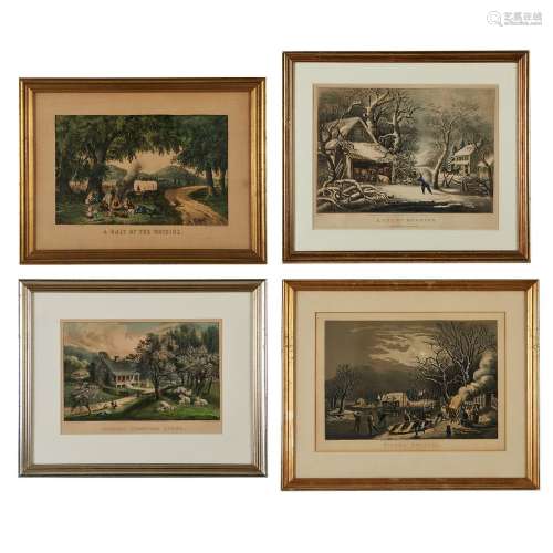 4 Currier & Ives Homesteading Prints