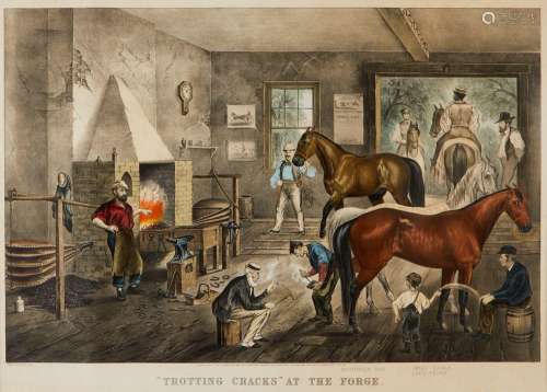 Currier & Ives "'Trotting Cracks' at the Forge"...