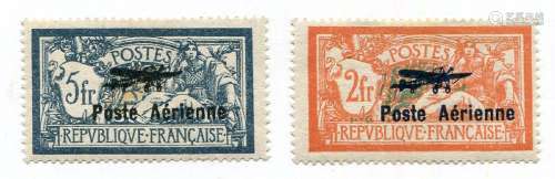 A France 1927 Air 2 franc and 5 franc stamp, mint with Cerem...