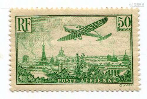 A group of France Airmail stamps with 1936 50 francs green m...