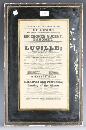 THEATRE, WORTHING. An early Victorian silk playbill for the ...