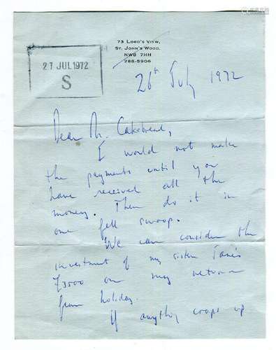 AUTOGRAPH. An autograph letter signed (a.l.s.) by Lord Lucan...