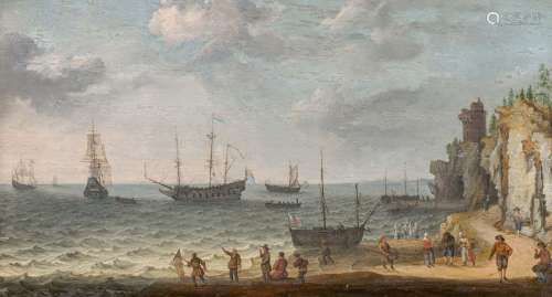 Coastal Scene with Sailing Ships in Front of a Harbour