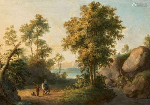 Rocky Forest Landscape with a Lake