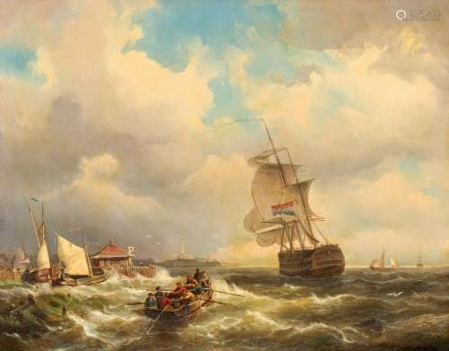 Sailors and Ferry Boats on the Scheldt in Stormy Seas
