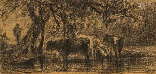 Shepherd with Cows by the Pond
