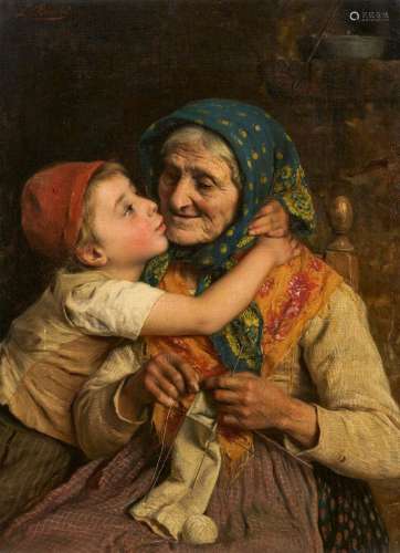 Grandmother, Embraced by Her Grandson