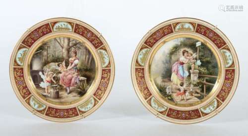 2 Bildteller Heufel & Co, Dresden, nach 1891, Porzellan,...