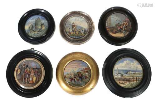 6 Topfdeckel, sog. ''pot-lids'', mit maritimem Dekor England...