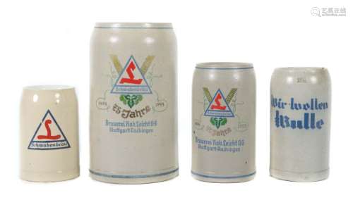 4 Brauerei-Bierkrüge 2x Höhr-Grenzhausen, Westerwälder Feins...
