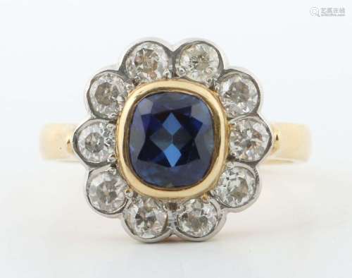 Saphir-Diamant-Ring 1940er/50er Jahre, Gelbgold 750/Platin, ...