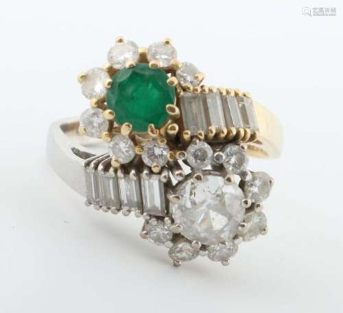 'Toi et Moi'' Ring mit Smaragd und Diamanten Gelbgold/Weißgo...