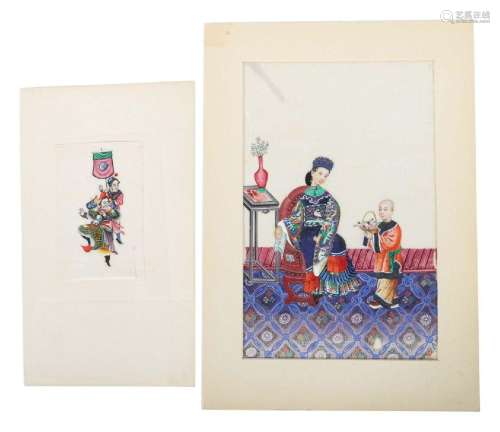2 feine Tsuso-Malereien China, Gouache auf Markpapier, in kr...
