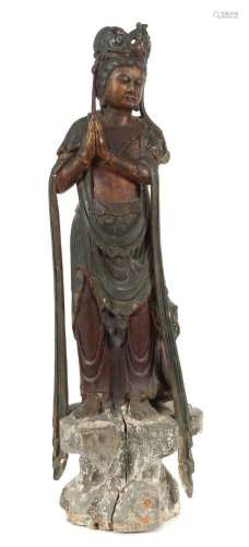 Stehende Guan Yin China, 20.Jh., Holzfigur geschnitzt, grund...