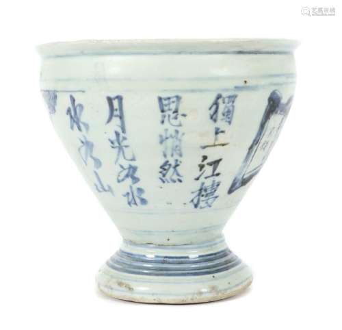 Keramikgefäß China, heller Scherben/blau-weiß glasiert, tric...
