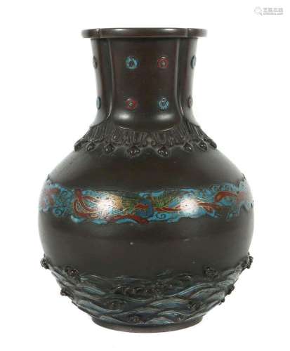 Cloisonné-Vase Japan, Anfang/Mitte 20.Jh., Bronze/Cloisonné-...