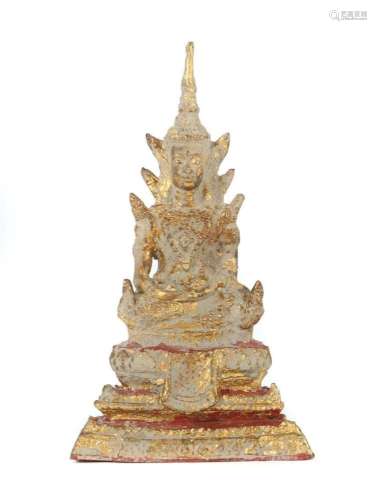 Sitzender Buddha Thailand, 20. Jh., Bronze/vergoldet und tei...