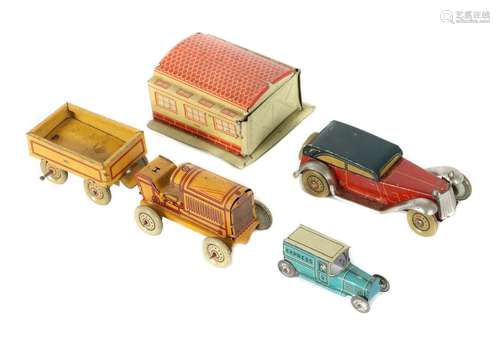 3 KFZ, 1 Garge Georg Fischer, ca. Mitte 20. Jh., 1 x Limousi...